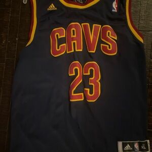 Lebron james authentic Adidas CAVS Navy and Gold Jersey